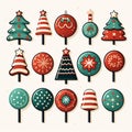 AI generated illustration of a collection of assorted Christmas themed candy lollipops on sticks