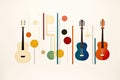 AI generated illustration of a collection of colorful guitars on a beige background Royalty Free Stock Photo