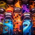 AI generated illustration of a collection of glass bottles featuring a variety of swirl designs Royalty Free Stock Photo