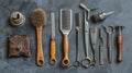 AI generated illustration of a collection of various vintage hair styling tools Royalty Free Stock Photo