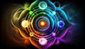 AI generated illustration of colorful abstract background of glowing aura lights in spiral