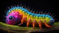 AI generated illustration of a colorful caterpillar on a leaf