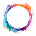 AI generated illustration of a colorful circular watercolor stain on a white background