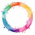 AI generated illustration of a colorful circular watercolor stain on a white background