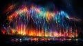 AI generated illustration of a colorful display of fireworks in a night sky Royalty Free Stock Photo