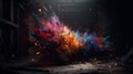 AI generated illustration of a colorful explosion in an abandoned building