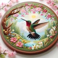 AI-generated illustration of colorful hummingbird needlepoint