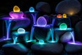 AI generated illustration of A of colorful and luminescent stones and rocks with a dark background