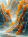 AI generated illustration of colorful mountains and ocean reflections