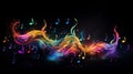 AI generated illustration of colorful music notes floating in a dark background Royalty Free Stock Photo