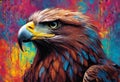 AI-generated illustration of a colorful portrait of a majestic eagle