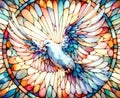 Colorful stained-glass Winged dove, a representation of the New Testament Holy Spirit