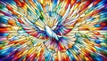 Colorful stained-glass Winged dove, a representation of the New Testament Holy Spirit Royalty Free Stock Photo