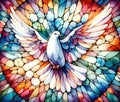 Colorful stained-glass Winged dove, a representation of the New Testament Holy Spirit Royalty Free Stock Photo