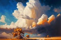 AI generated illustration of colorful sunset cloudscape over the golden field