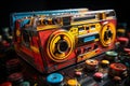 AI generated illustration of colorful vintage cassette recorders Royalty Free Stock Photo