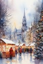 AI generated illustration of colorful watercolor painting depicting a festive Christmas scene Royalty Free Stock Photo