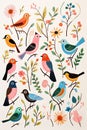 An illustration of colourful birds