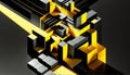 AI generated illustration of a complex abstract architectural structure of yellow and black blocks Royalty Free Stock Photo