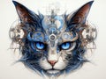 AI generated illustration of a computer-generated illustration of a cat wearing mechanical cogs