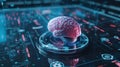 AI generated illustration of a conceptual image of a human brain glowing on a digital interface Royalty Free Stock Photo