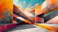 AI generated illustration of confluence of contrasts featuring brutalism and abstract vibrancy