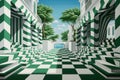 AI generated illustration of a contemporary art deco styled room with green and white walls