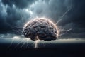 AI generated illustration of A creative illustration of a brain amidst a powerful storm