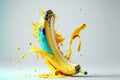 AI generated illustration of a creative yellow paint splash in the shape of a banana Royalty Free Stock Photo