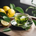 AI-generated illustration of a cup of aromatic tea with lemon slices Royalty Free Stock Photo