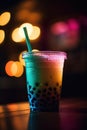 AI generated illustration of a cup of bubble tea  on the background of bokeh lights Royalty Free Stock Photo
