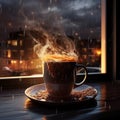 AI generated illustration of a cup filled with freshly brewed coffee Royalty Free Stock Photo