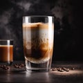 AI generated illustration of a cup filled with freshly brewed coffee on a wooden table Royalty Free Stock Photo