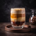 AI generated illustration of a cup filled with freshly brewed coffee on a wooden table Royalty Free Stock Photo