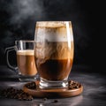 AI generated illustration of a cup filled with freshly brewed coffee on a wooden table Royalty Free Stock Photo