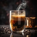 AI generated illustration of a cup filled with freshly brewed coffee on a wooden table Royalty Free Stock Photo