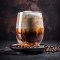 AI generated illustration of a cup filled with freshly brewed coffee on a wooden table Royalty Free Stock Photo