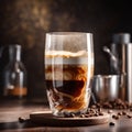 AI generated illustration of a cup filled with freshly brewed coffee on a wooden table Royalty Free Stock Photo