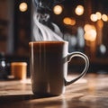 AI generated illustration of a cup of freshly brewed coffee, emitting steam Royalty Free Stock Photo