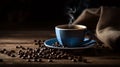 AI generated illustration of a cup of freshly brewed coffee on a table with coffee beans Royalty Free Stock Photo