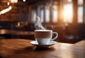 AI generated illustration of a cup of freshly brewed steaming hot coffee placed on a wooden table Royalty Free Stock Photo