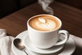 AI generated illustration of a cup of steaming coffee on a wooden table Royalty Free Stock Photo