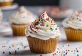 AI generated illustration of cupcakes, including chocolate, vanilla, and strawberry flavors Royalty Free Stock Photo