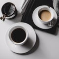 AI generated illustration of cups of fresh coffee  with milk on the table Royalty Free Stock Photo