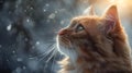 AI generated illustration of a curious feline peering through window, gazing at rain