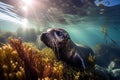 AI-generated illustration of a curious seal beneath the surface of the water. Royalty Free Stock Photo