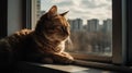 AI generated illustration of a curious tabby cat peering out of a window Royalty Free Stock Photo