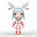 AI generated illustration of a cute anime figurine doll with rabbit ears