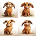 AI generated illustration of cute brown rabbits with diverse expressions