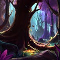 AI generated illustration of a cute cartoon magical mystical fairy tale forest